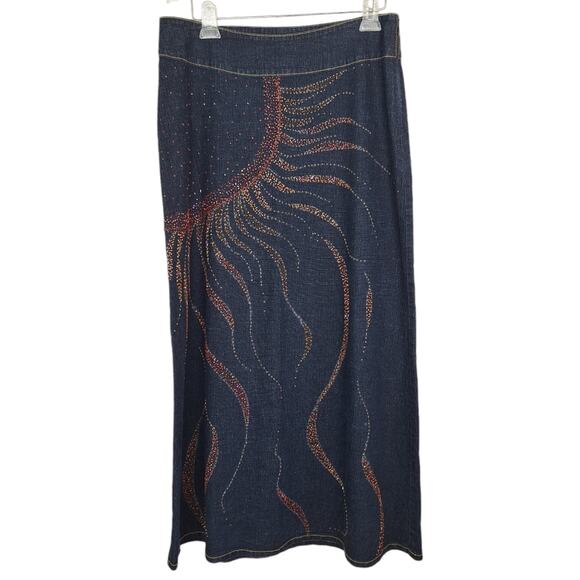 Jipata Jeans Dresses & Skirts - Vintage Y2K Jipata Jeans Denim Maxi Skirt Beaded Boho Sun Side Zipper Blue XL
